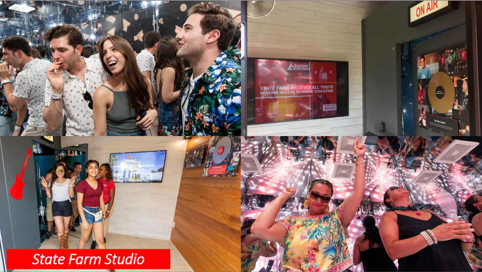 Guests recording and sharing music experiences inside the State Farm Studio.